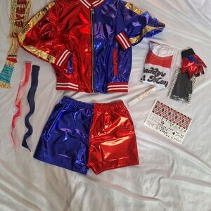 Red and Blue Metallic Jacket and Shorts Set